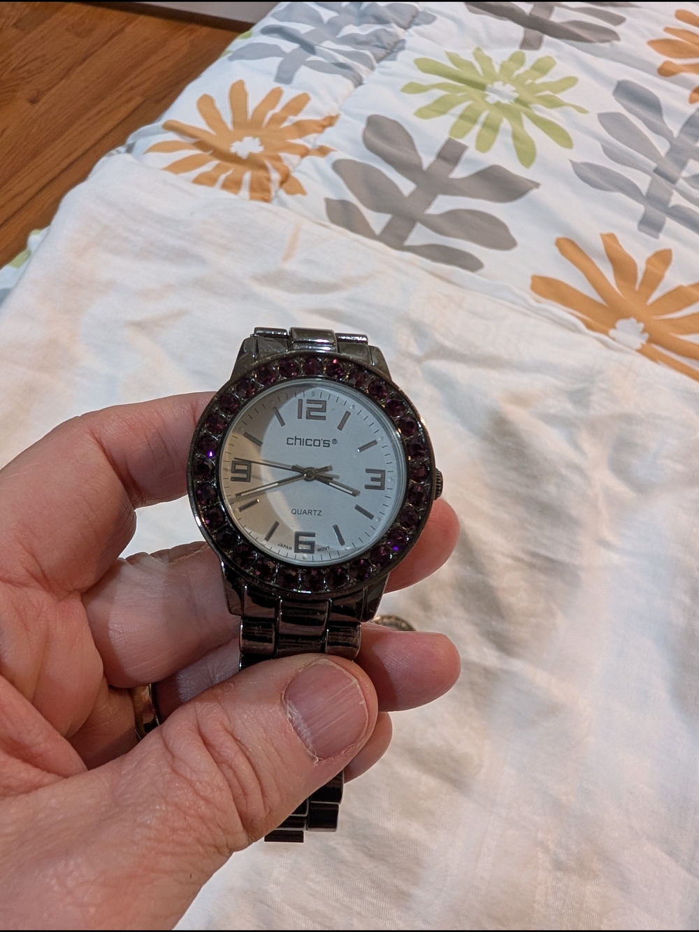 Chico's Quartz Bracelet Watch with Purple Crystal Bezel